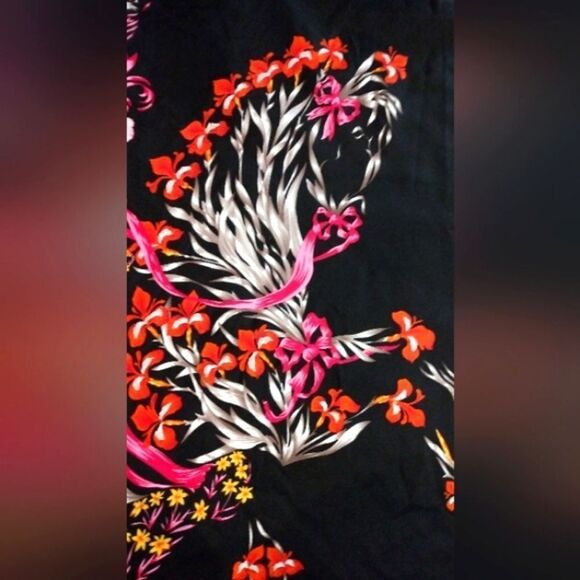 Vintage Floral Black & Pink Silk Scarf Horse Flowers Cheval Fleuri Foulard - Picture 6 of 16